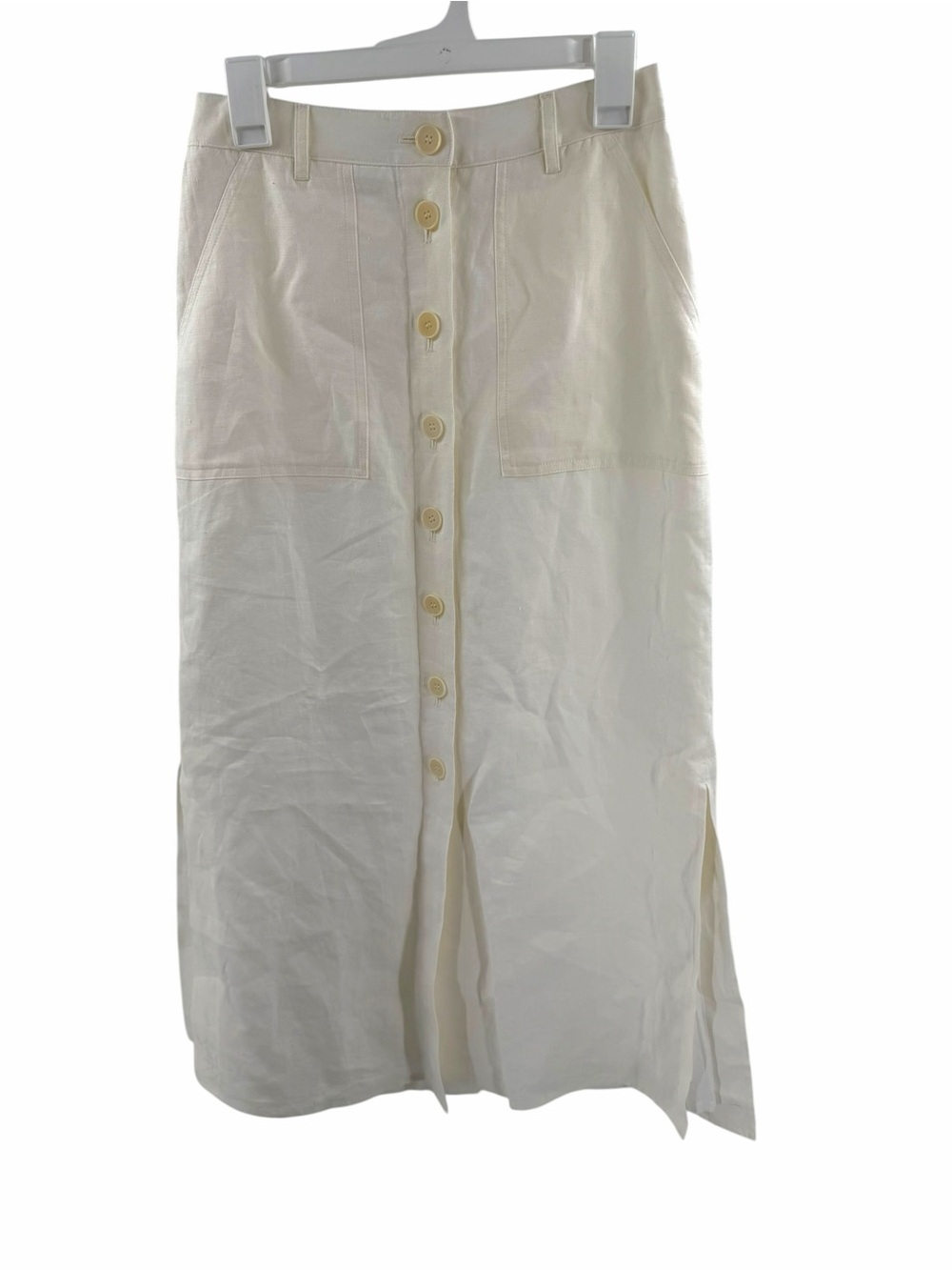 Talbots Ivory Off White 100% Linen Button Front Maxi Skirt Size 2 New Flaw*